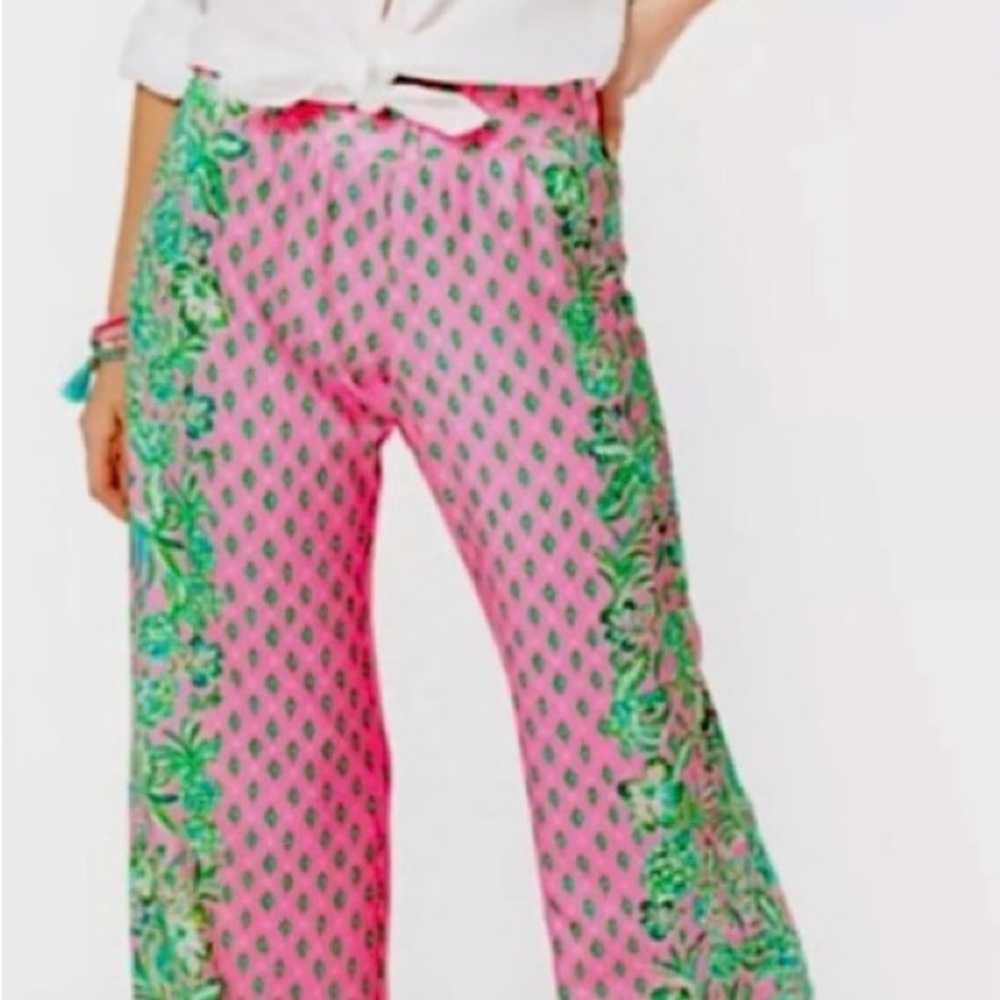 Lilly Pulitzer Pink and Green Wide Leg Pants